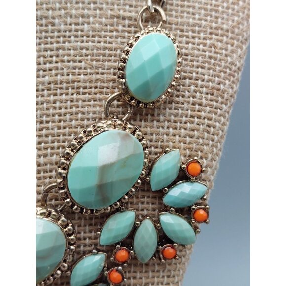 NWT World Market Gold Tone Seafoam Green & Coral Bib Collar Necklace 20" - Picture 5 of 8